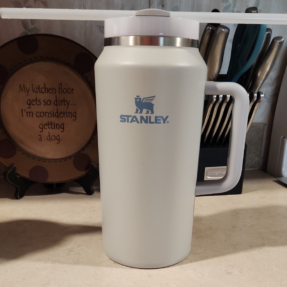 Stanley White Insulated Mug with Handle and Blue Logo